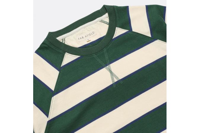 Camiseta Far Afield Raglan Dos Stripe Verde / Beige