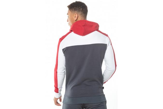 COLOUR BLOCK OULL OVER HOODIE ANTRACITE WHITE&RED