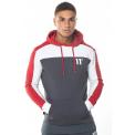 COLOUR BLOCK OULL OVER HOODIE ANTRACITE WHITE&RED