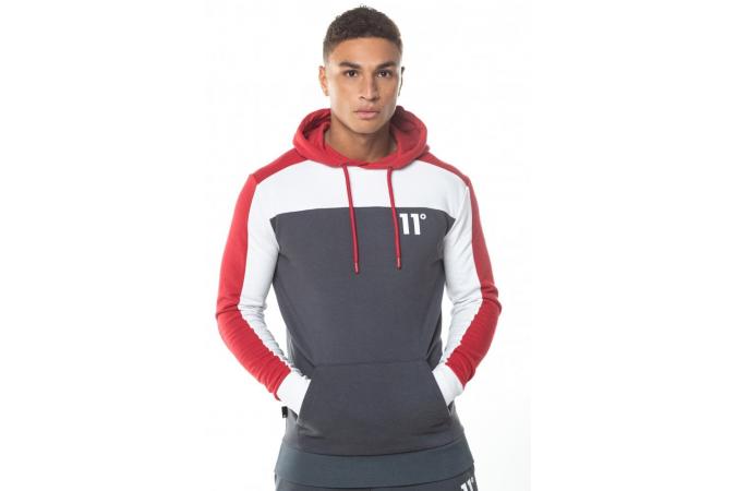 Sudadera Colour Block Pullover Hoodie  Anthracite/White/Red