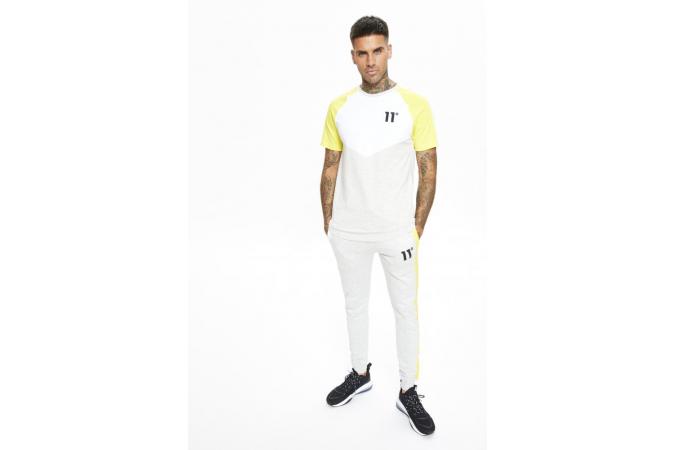 Cut And Sew Chevron muscle Fit T-Shirt Yellow/White/Tornado Marl