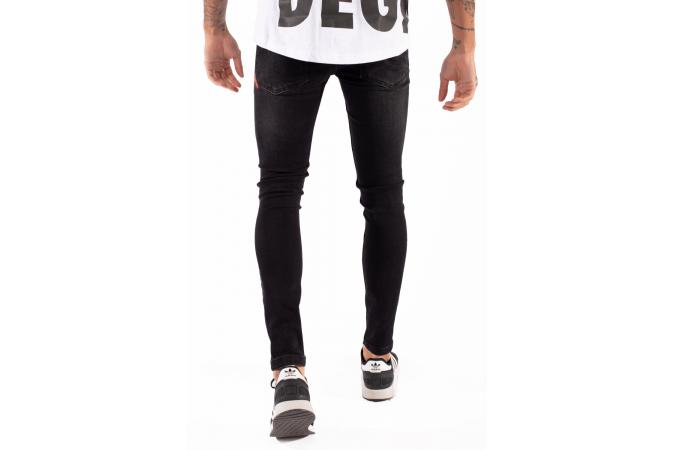 ESSENTIAL SUPER STRETCH DISTRESSED JEANS SKINNY FIT JET BLACK WA