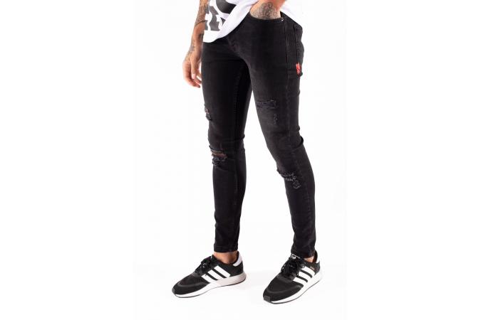 ESSENTIAL SUPER STRETCH DISTRESSED JEANS SKINNY FIT JET BLACK WA