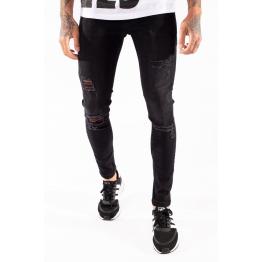 ESSENTIAL SUPER STRETCH DISTRESSED JEANS SKINNY FIT JET BLACK WA