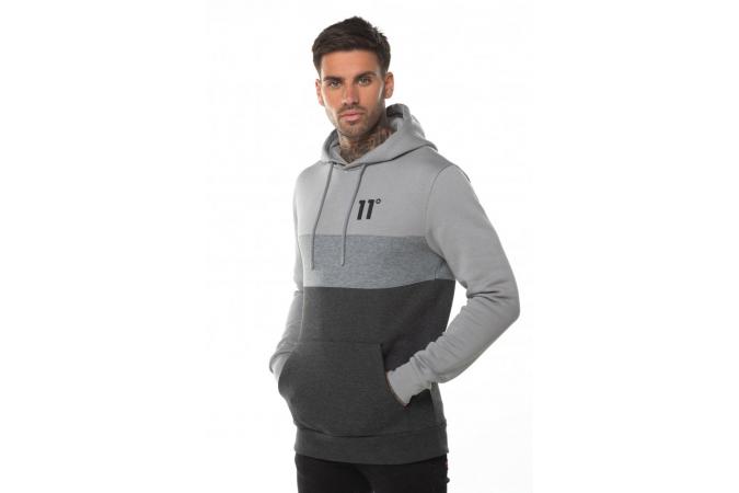 TRIPLE PANEL PULLOVER HOODIE ANTHRACITE MARL,MID GREY/SILVER